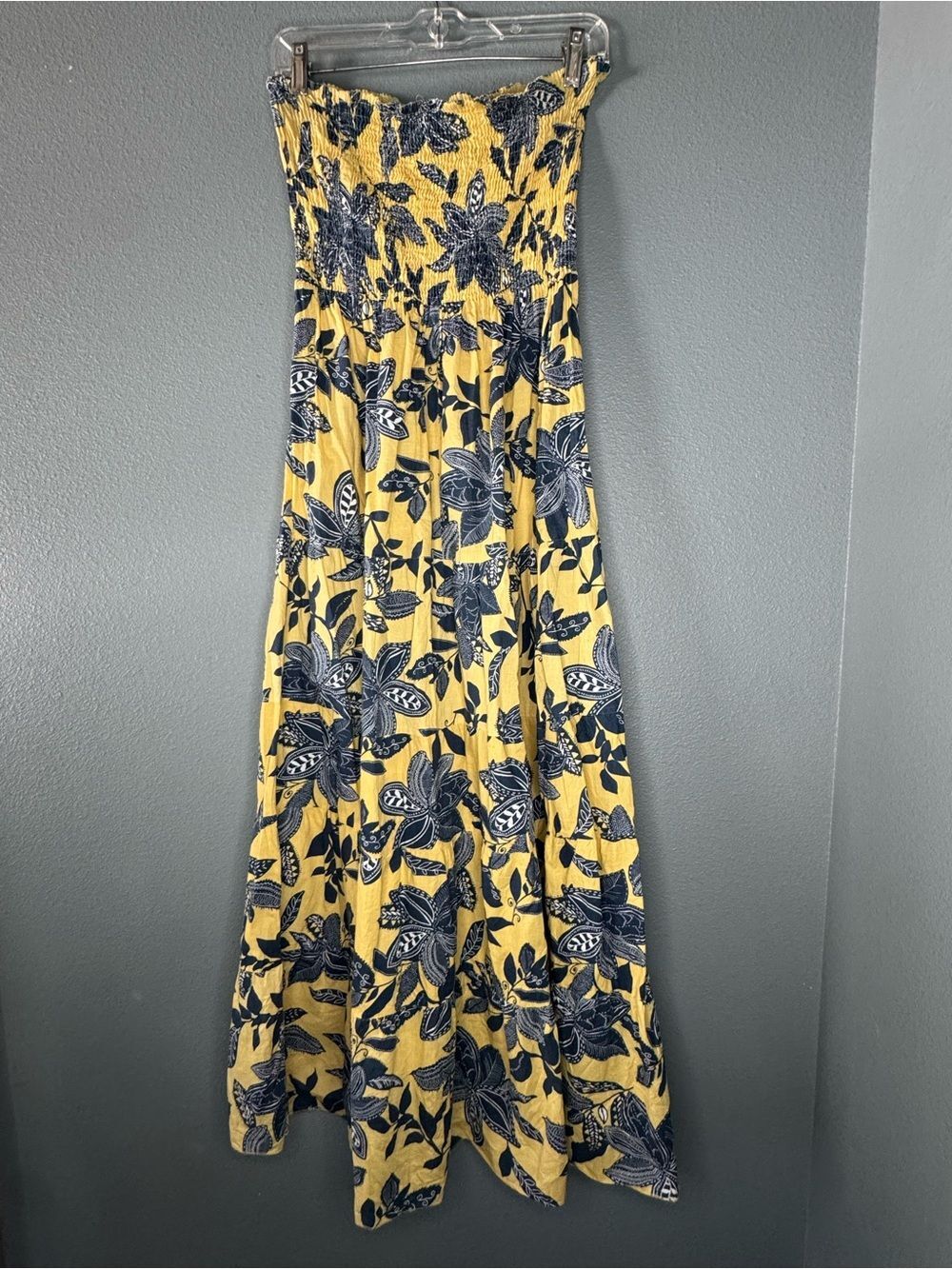 Strapless Yellow Floral Maxi Dress 100% Cotton